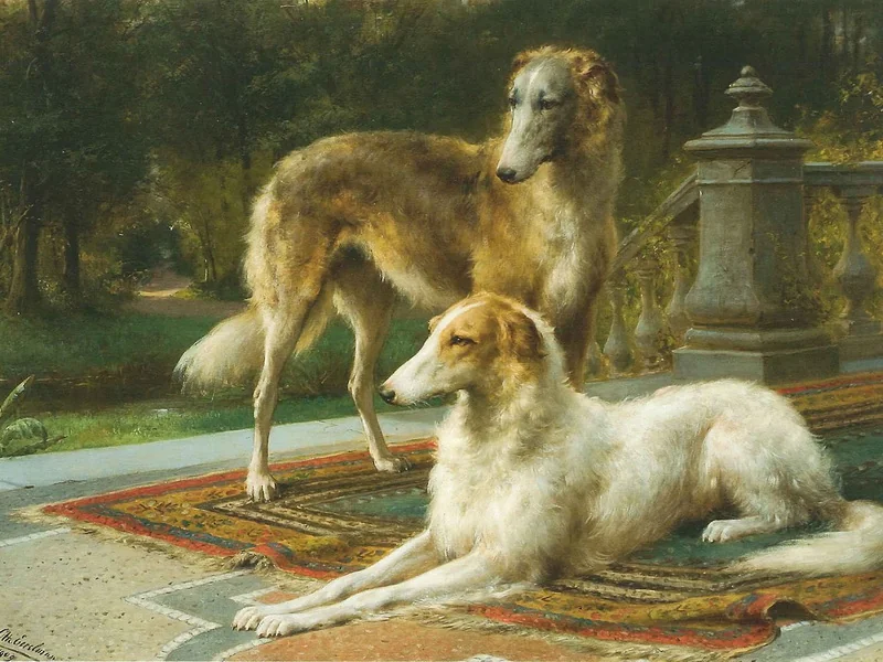 1839-Otto Eerelman - Due levrieri russi su una terrazza